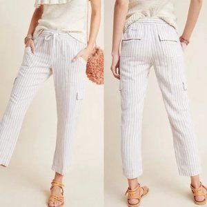 Sanctuary x Anthropologie Linen Blend Striped Cropped Cargo Pants - Size LP